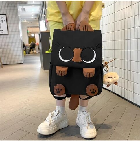Cute Cartoon Siamese Cat Backpack with Chic Case and Pendant Y2K Ita Bag Kawaii Large Capacity Mochila De Gift (2Pcs (Khaki + Case)) in Saudi Arabia