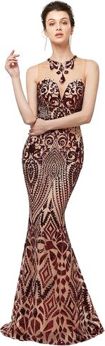 Prom Dress Jewel Sleeveless Mermaid Sequin Evening Dress in Saudi Arabia