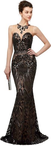 Prom Dress Jewel Sleeveless Mermaid Sequin Evening Dress in Saudi Arabia