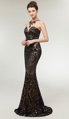 Prom Dress Jewel Sleeveless Mermaid Sequin Evening Dress in Saudi Arabia