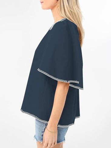 HOULENGS Women's Casual Ruffle Short Sleeve Tops 2025 Summer V Neck Pleated Blouses Loose Business Work Shirts in Saudi Arabia