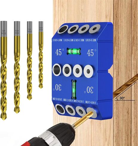 30 45 90 Angle Drill Guide Jig with 4 Drill Bits and 90° V-grooves, 4 Size Drill Jig for Angled or Straight Holes, for Railing, Deck, Wood Post, Portable Level design in Saudi Arabia
