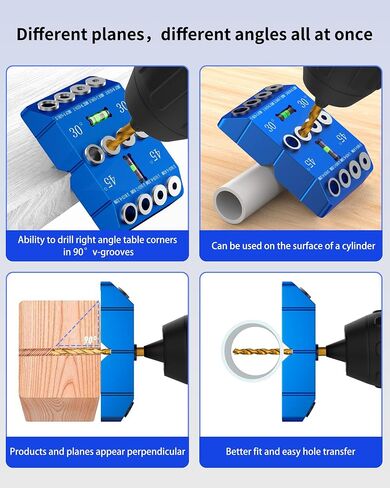 30 45 90 Angle Drill Guide Jig with 4 Drill Bits and 90° V-grooves, 4 Size Drill Jig for Angled or Straight Holes, for Railing, Deck, Wood Post, Portable Level design in Saudi Arabia