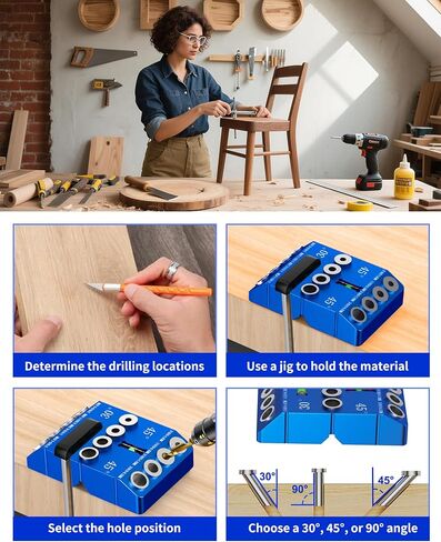 30 45 90 Angle Drill Guide Jig with 4 Drill Bits and 90° V-grooves, 4 Size Drill Jig for Angled or Straight Holes, for Railing, Deck, Wood Post, Portable Level design in Saudi Arabia