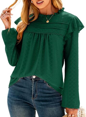 Glamaker Women's Long Sleeve Blouses Ruffle Eyelet Crochet Tops Dressy Casual Western Shirts 2025 Spring Fall Outfits in Saudi Arabia