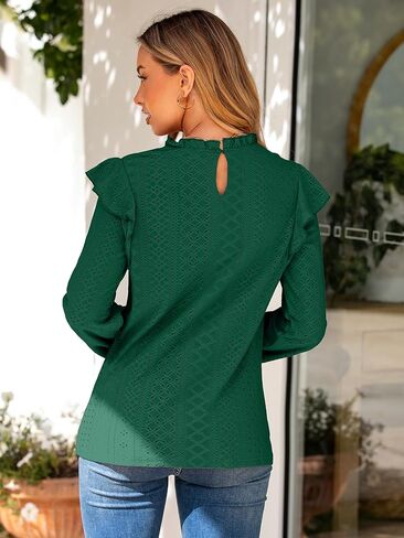 Glamaker Women's Long Sleeve Blouses Ruffle Eyelet Crochet Tops Dressy Casual Western Shirts 2025 Spring Fall Outfits in Saudi Arabia