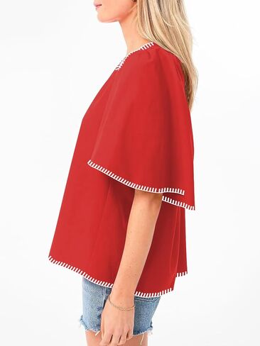 HOULENGS Women's Casual Ruffle Short Sleeve Tops 2025 Summer V Neck Pleated Blouses Loose Business Work Shirts in Saudi Arabia