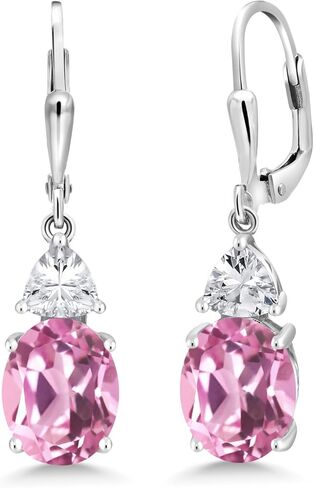 Gem Stone King 925 Sterling Silver Green Nano Emerald and White Zirconia Dangle Earrings For Women (4.40 Cttw, Gemstone May Birthstone, Oval 10X8MM, Trillion 5MM) in Saudi Arabia