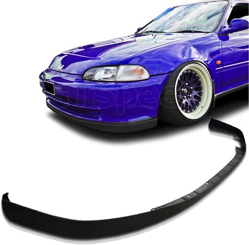 متوافق مع/استبدال الشفة الأمامية الممتصة للصدمات، سبويلر الشفاه الأمامي من البولي يوريثان طراز MU باللون الأسود، يناسب 1992 1993 1994 1995 Honda Civic 4-Door Sedan in Kuwait