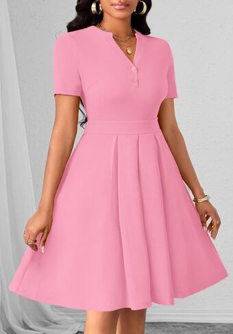 Womens Short Sleeve V Neck Casual Semi-Formal Dress Wedding Guest Cocktail Dresses with Pockets in Saudi Arabia