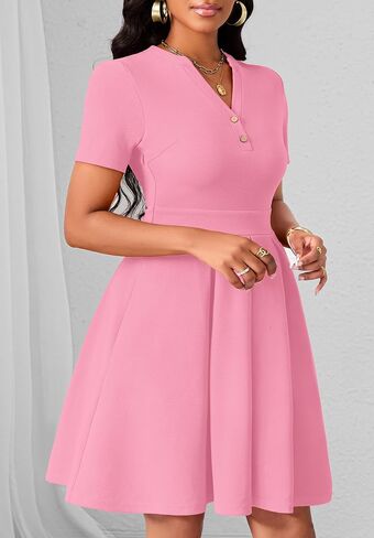 Womens Short Sleeve V Neck Casual Semi-Formal Dress Wedding Guest Cocktail Dresses with Pockets in Saudi Arabia
