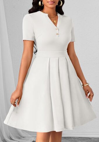 Womens Short Sleeve V Neck Casual Semi-Formal Dress Wedding Guest Cocktail Dresses with Pockets in Saudi Arabia