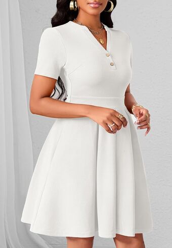 Womens Short Sleeve V Neck Casual Semi-Formal Dress Wedding Guest Cocktail Dresses with Pockets in Saudi Arabia