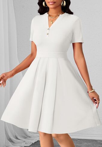 Womens Short Sleeve V Neck Casual Semi-Formal Dress Wedding Guest Cocktail Dresses with Pockets in Saudi Arabia