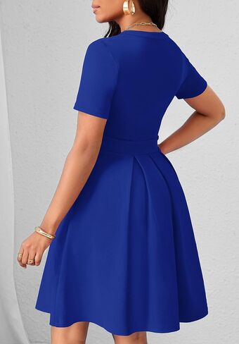 Womens Short Sleeve V Neck Casual Semi-Formal Dress Wedding Guest Cocktail Dresses with Pockets in Saudi Arabia