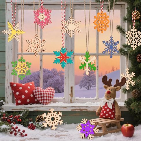 158 Pcs Wooden Christmas Ornaments Unfinished, 50 Pcs Wood Slices for Crafts in 10 Styles with 50 Twine, 50 Colorful Bells & 8 Colorful Pens, DIY Wooden Christmas Ornaments Hanging Decorations in Saudi Arabia