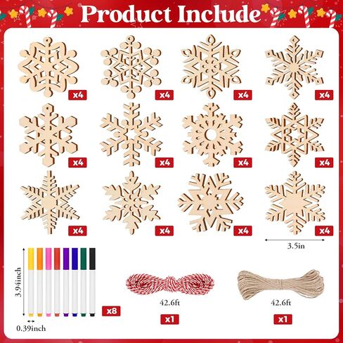 158 Pcs Wooden Christmas Ornaments Unfinished, 50 Pcs Wood Slices for Crafts in 10 Styles with 50 Twine, 50 Colorful Bells & 8 Colorful Pens, DIY Wooden Christmas Ornaments Hanging Decorations in Saudi Arabia