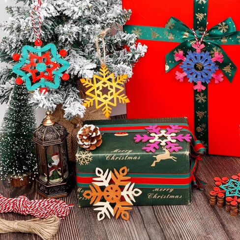 158 Pcs Wooden Christmas Ornaments Unfinished, 50 Pcs Wood Slices for Crafts in 10 Styles with 50 Twine, 50 Colorful Bells & 8 Colorful Pens, DIY Wooden Christmas Ornaments Hanging Decorations in Saudi Arabia