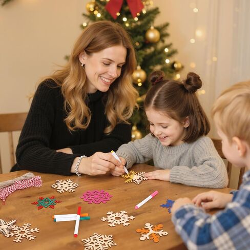 158 Pcs Wooden Christmas Ornaments Unfinished, 50 Pcs Wood Slices for Crafts in 10 Styles with 50 Twine, 50 Colorful Bells & 8 Colorful Pens, DIY Wooden Christmas Ornaments Hanging Decorations in Saudi Arabia