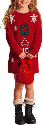 Girls Winter Long Sleeve Holiday Christmas Knit Pullover Sweater Dress in Kuwait