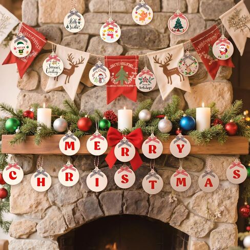 158 Pcs Wooden Christmas Ornaments Unfinished, 50 Pcs Wood Slices for Crafts in 10 Styles with 50 Twine, 50 Colorful Bells & 8 Colorful Pens, DIY Wooden Christmas Ornaments Hanging Decorations in Saudi Arabia