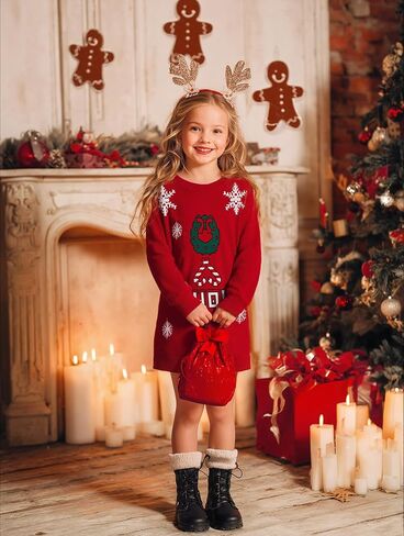 Girls Winter Long Sleeve Holiday Christmas Knit Pullover Sweater Dress in Kuwait