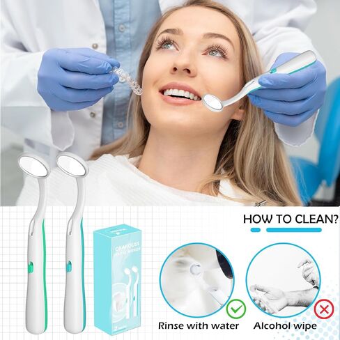 2 Pieces Dental Mirror with Light Anti Fog,Dentist Oral Care Tool,5.90 inches (15cm) Blue & Green Pack of 2 in Saudi Arabia