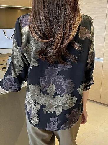 Printed Button Down Satin Blouses for Women Dressy Casual Long Sleeve Shirts Fashion Tops (WS301-P) in Saudi Arabia
