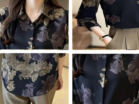 Printed Button Down Satin Blouses for Women Dressy Casual Long Sleeve Shirts Fashion Tops (WS301-P) in Saudi Arabia