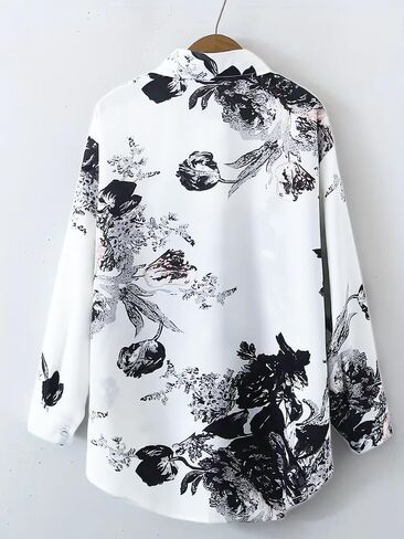 Printed Button Down Satin Blouses for Women Dressy Casual Long Sleeve Shirts Fashion Tops (WS301-P) in Saudi Arabia