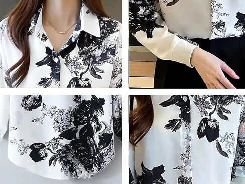 Printed Button Down Satin Blouses for Women Dressy Casual Long Sleeve Shirts Fashion Tops (WS301-P) in Saudi Arabia