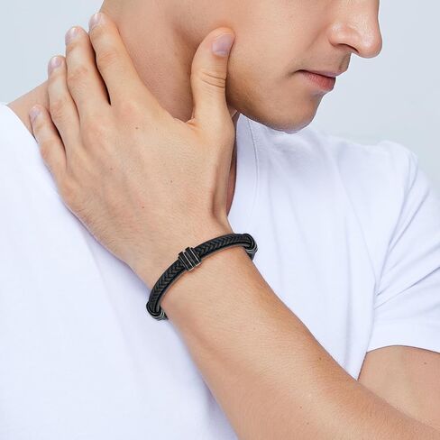 Leather Bracelet for Men with Adjustable Stainless Steel Magnetic Clasp Multi-Layer Braided Mens Leather Bracelet in Kuwait
