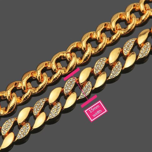 EMESLY Solid Miami Cuban Link Chain Gold/Silver Necklace (16, 18, 20, 22, 24 Inches Length); Hip Hop Bracelet (8" Length) for Men & Women; Perfect Iced Out Bling Jewelry Gift in Saudi Arabia