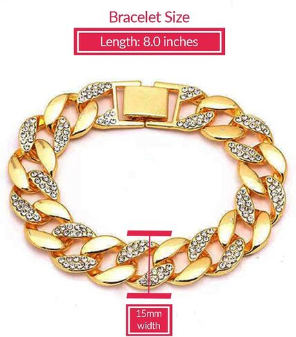 EMESLY Solid Miami Cuban Link Chain Gold/Silver Necklace (16, 18, 20, 22, 24 Inches Length); Hip Hop Bracelet (8" Length) for Men & Women; Perfect Iced Out Bling Jewelry Gift in Saudi Arabia