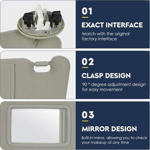 Right Passenger Side Sun Visor with Light Fit for Toyota Camry (Only Fit Models with Sunroof) 2007 2008 2009 2010 2011, Replace for 74310-06770-B0 (Beige) in Saudi Arabia