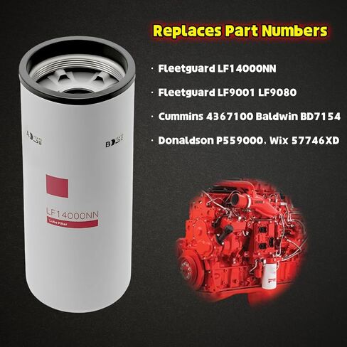فلتر الزيت/التشحيم LF14000NN يناسب محركات الديزل Cummins ISX ISM QSX QSM QST X15 M11 المتوافقة مع LF9080 LF9001 LF14000NN P559000 4367100 BD7154 57746XD (عبوة واحدة LF14000NN) in Saudi Arabia