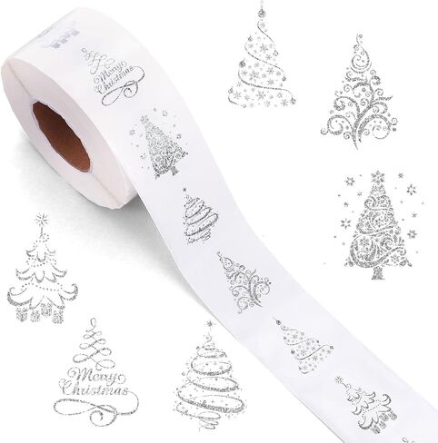 1000Pcs Clear Christmas Stickers Roll Gold Foil Xmas Tree Seal Stickers Self-Adhesive Label Decals for Holiday Envelope Invitations Cards Gift Decor, 6 Designs in Saudi Arabia