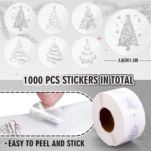 1000Pcs Clear Christmas Stickers Roll Gold Foil Xmas Tree Seal Stickers Self-Adhesive Label Decals for Holiday Envelope Invitations Cards Gift Decor, 6 Designs in Saudi Arabia