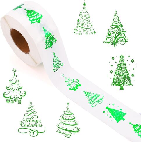 1000Pcs Clear Christmas Stickers Roll Gold Foil Xmas Tree Seal Stickers Self-Adhesive Label Decals for Holiday Envelope Invitations Cards Gift Decor, 6 Designs in Saudi Arabia
