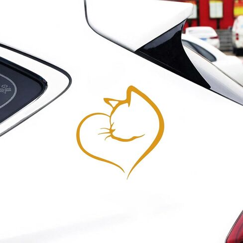 Cute Cat Heart Reflective Sticker Car Decal, 4.25'' x 4.01'' Vinyl Waterproof Stickers Auto Window Decals, Fun Aesthetic Car Bumper Decoration Sticker for Mirror, Laptop, Bottle (Colorful) in Saudi Arabia