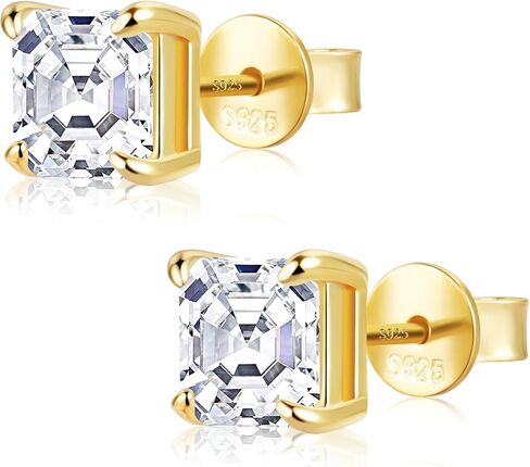 Moissanite Stud Earrings for Women 14K Gold Plated Sterling Silver Stud Earrings 6mm 2ct Asscher Cut D Color VVS1 Moissanite Stud Earrings Lab Created Diamond Earring Studs in Kuwait