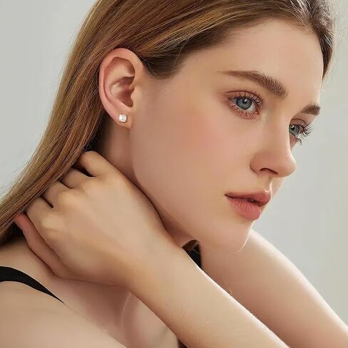 Moissanite Stud Earrings for Women 14K Gold Plated Sterling Silver Stud Earrings 6mm 2ct Asscher Cut D Color VVS1 Moissanite Stud Earrings Lab Created Diamond Earring Studs in Kuwait