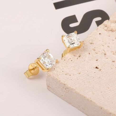 Moissanite Stud Earrings for Women 14K Gold Plated Sterling Silver Stud Earrings 6mm 2ct Asscher Cut D Color VVS1 Moissanite Stud Earrings Lab Created Diamond Earring Studs in Kuwait