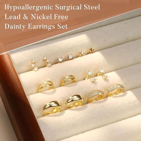 Florideco Small Stud Hoop Earrings for Women - Hypoallergenic 14K Gold Plated Surgical Steel Flat Back Earrings, Stackable Cartilage Earring Sets for Multiple Piercing Trendy Earring Stacks, 7 Pairs in Saudi Arabia