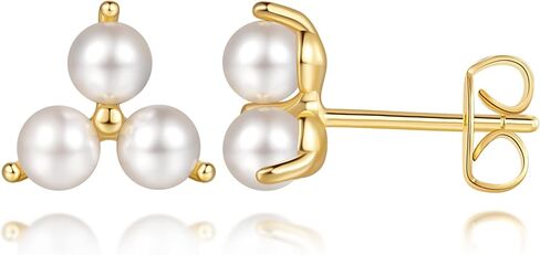 Pearl Earrings for Women 14K Gold Earrings for Women Gold Studs Earring for Womens Pearls Stud Triangular Shape and Soft Luster Pearl Stud Earring for Womens 9mm in Saudi Arabia