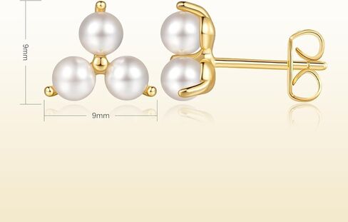 Pearl Earrings for Women 14K Gold Earrings for Women Gold Studs Earring for Womens Pearls Stud Triangular Shape and Soft Luster Pearl Stud Earring for Womens 9mm in Saudi Arabia