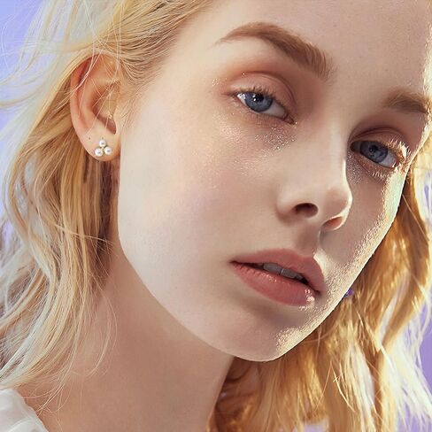Pearl Earrings for Women 14K Gold Earrings for Women Gold Studs Earring for Womens Pearls Stud Triangular Shape and Soft Luster Pearl Stud Earring for Womens 9mm in Saudi Arabia
