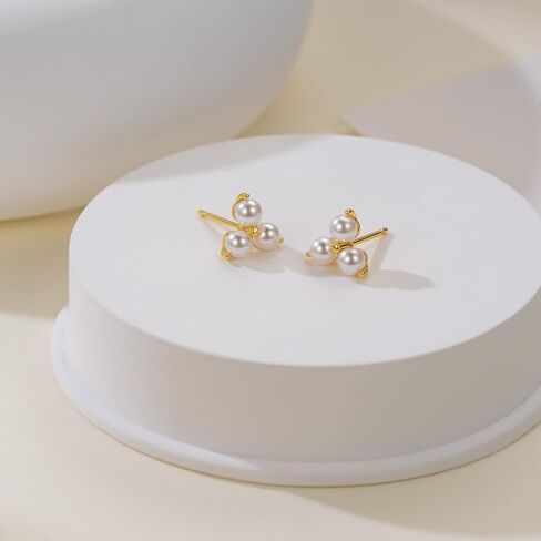 Pearl Earrings for Women 14K Gold Earrings for Women Gold Studs Earring for Womens Pearls Stud Triangular Shape and Soft Luster Pearl Stud Earring for Womens 9mm in Saudi Arabia