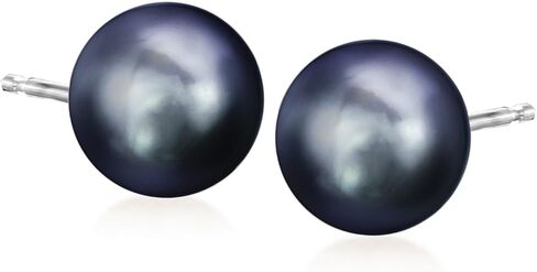 Ross-Simons 8-9mm Black Cultured Pearl Stud Earrings in 14kt White Gold in Saudi Arabia