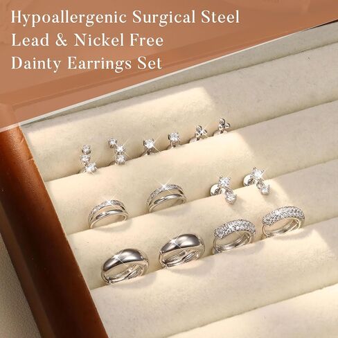 Florideco Small Stud Hoop Earrings for Women - Hypoallergenic 14K Gold Plated Surgical Steel Flat Back Earrings, Stackable Cartilage Earring Sets for Multiple Piercing Trendy Earring Stacks, 7 Pairs in Saudi Arabia